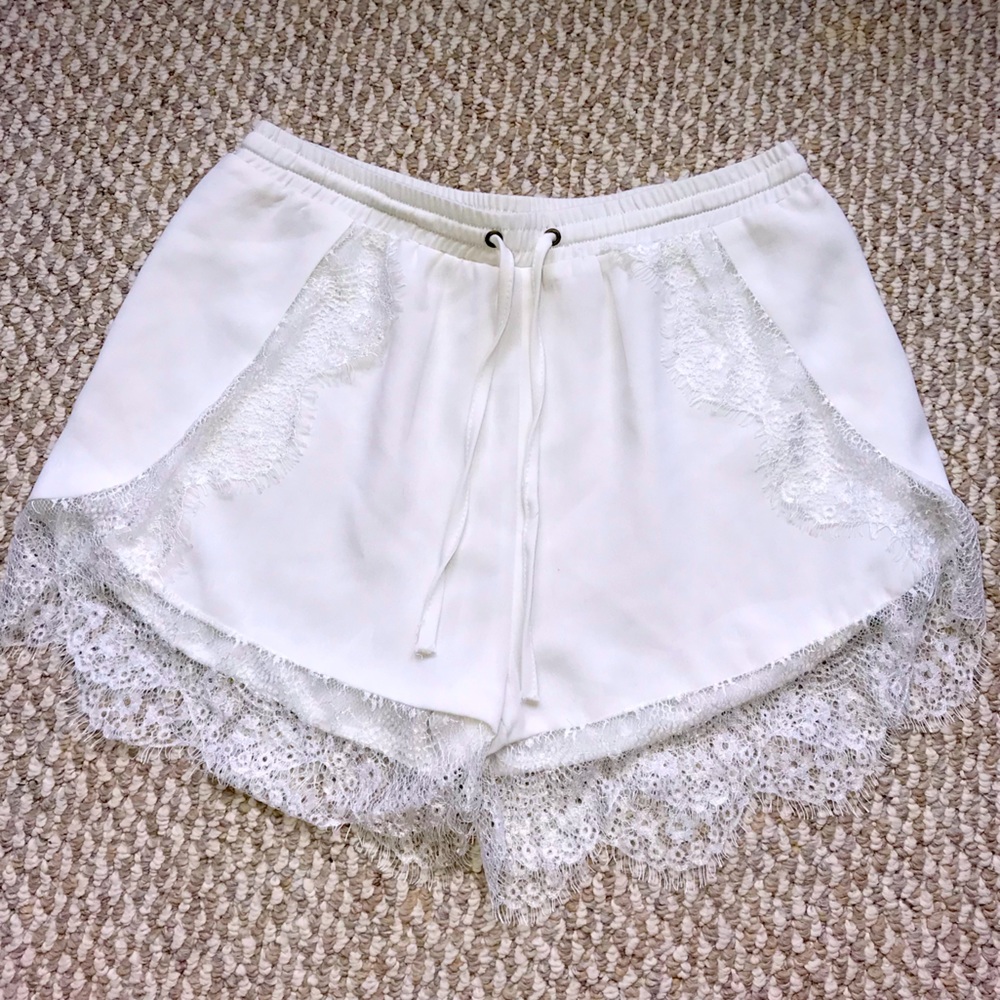 White Lace-trimmed Shorts